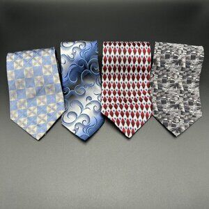 Lot of 4 Men's Neck Ties Silk Blue Silver Gray Red Croft & Barrow Van Heusen
